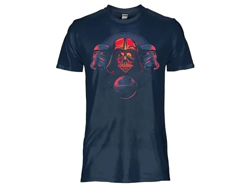 T-Shirt Star Wars Darth Vader und Stormtrooper – Offizielles Star Wars T-Shirt mit Frontprint Anakin Skywalker, blau, S
