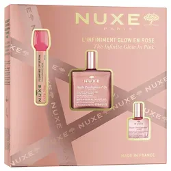 NUXE Huile Prodigieuse Or Florale Glow Geschenkset - Ganzkörperpflege mit floralen Düften, für strahlend schöne Haut und Lippen. Enthält 3 Produkte, darunter das feuchtigkeitsspendende Trockenöl mit mineralischen Schimmerpartikeln für einen roségoldenen Glow.