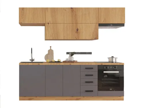 Küchenzeile Eiche Artisan Grau – Kompakter Küchenblock 240x212 cm