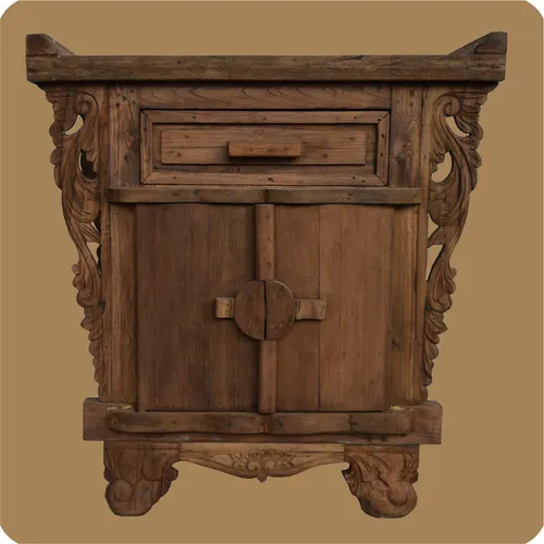 Romantische Massivholz Kommode Flower 3 - Nachhaltige Kommode aus Alt Teak Holz, handgefertigt und einzigartig, bietet praktischen Stauraum und verleiht jedem Raum eine nostalgisch romantische Note.