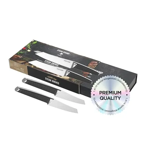 Steakchamp Steakmesser Prime Rib: 4 Steakmesser aus Klingenstahl, Rutschfeste Griffe, Elegantes Design, 12,5 cm Klinge, Ideal für Filet, Ribeye & Steak, inkl. Geschenkbox, 4 tlg.