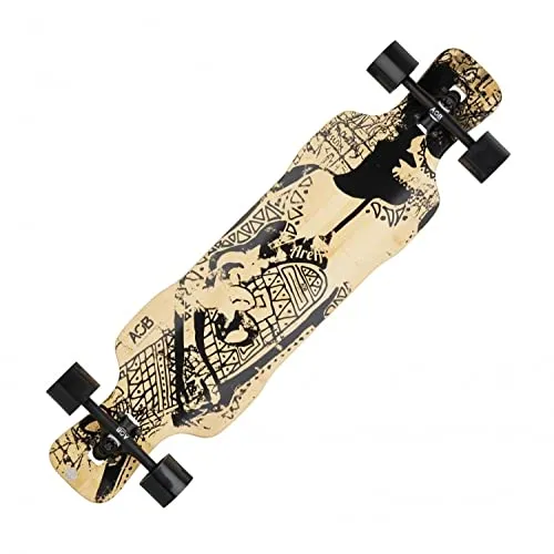 AOB Longboard Tribal Curves - Langlebiges Longboard aus 7 Schichten kanadischem Ahornholz, ideal für Einsteiger und erfahrene Rider. Mit Abec 9 Kugellagern und drop thru Montage für müheloses Pushen – perfekt für den Alltag und entspannte Cruising-Touren.