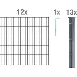Alberts Doppelstabmattenzaun 6-5-6, anthrazit, Komplettset 30 m - Hochwertiger Doppelstabmattenzaun in anthrazit, 30 m lang und 1,43 m hoch. Ideal für dauerhafte Einzäunungen mit verzinkten Matten und robusten Pfosten für zuverlässige Stabilität.