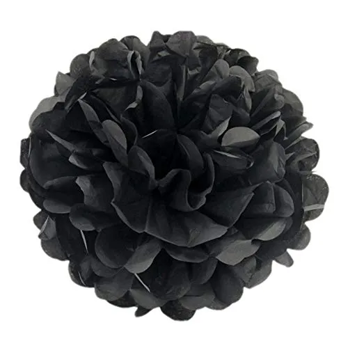 JZK 10 x Pompoms Pompons, 25cm Durchmesser, Seidenpapier blume Dekoration für Wohnzimmer Hochzeit Geburtstag Babyparty Kinder Party Weihnachten Silvester, schwarz