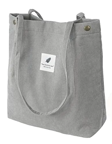 VOKUVIKU Umhängetasche Damen Groß Schule Shopper Beuteltasche Cord Tasche Gross Jutebeutel Bedruckt Stofftasche Baumwolltasche XXl Vintage Tragetasche Einkaufstasche, 001 Grau