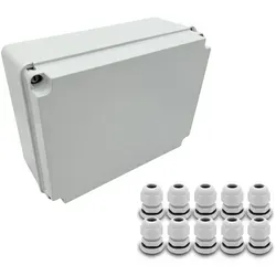 ARLI SET: Abzweigdose IP67 Aufputz 310 x 230 x 130 mm + 10x Kabelverschraubungen M16 x 1,5 mm