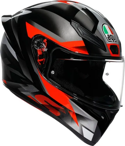 AGV K1 S Fastlap Integralhelm - Schwarz/Grau/Rot/Weiß - XS - Motorradhelm mit aerodynamischer Form und windkanalgeprüftem Spoiler, bietet hervorragende Stabilität bei hohen Geschwindigkeiten und optimalen Komfort dank abnehmbarer Innenausstattung.