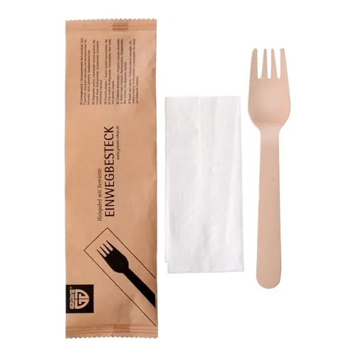 GRÄWE Holzgabel mit Serviette, 100 Sets, nachhaltiges Besteckset