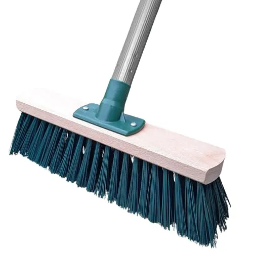 Holz Besenkopf Boden Strassenbesen mit groben Borsten und Metall Stiel Gewinde und Aufhänger Hof Gehweg Besen Reinigung innen und aussen von Fliesen Terasse Garten Bad Flur Küche