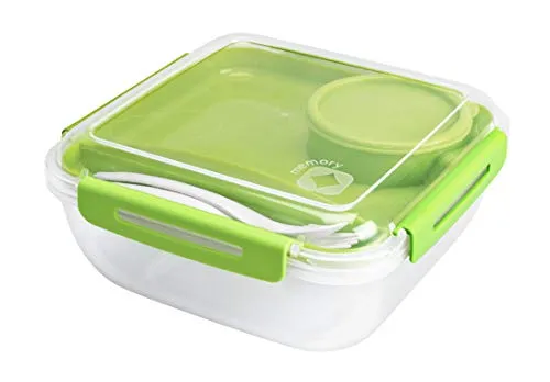 Rotho Memory B3 Lunchbox 1,7l mit Besteck und separatem Behälter, Kunststoff (PP) BPA-frei, transparent, 1,7l (19,5 x 19,5 x 9,1 cm)