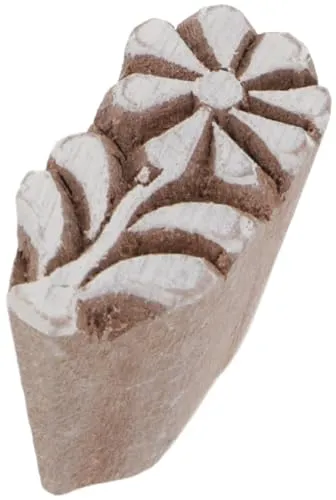 GURU SHOP Indischer Textilstempel, Holz Stoffdruckstempel, Blaudruck Stempel, Druck Modell - 3x1,5 cm Blume 3
