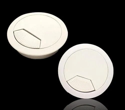 Bayli 2er Set Kabeldurchführung Schreibtisch 80mm - Weiß - Kabeldurchlass mit Staubdichtung für diverse Büro Schreibtische & Arbeitsplatten | Runde Kabeldose aus ABS Kunststoff | Kabelauslass