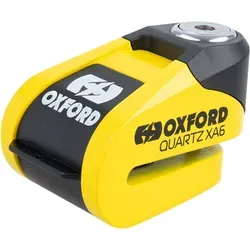 Oxford Quartz XA6 Alarm Bremsscheibenschloss 6mm, Gelb/Schwarz - Motorradschlösser mit Alarmfunktion, bietet zusätzlichen Schutz für Ihr Fahrrad durch lauten Alarm bei unbefugtem Zugriff.