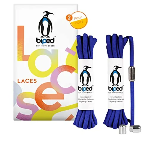 biped LACES 2 Paar elastische Schuhbänder mit Metallkapsel Drehverschluss- Gummi Schnürsenkel ohne Binden für 2 Paar Schuhe, Sneaker, Sport- und Laufschuhe - oval 4,5 mm z2911(#18 royal blue)