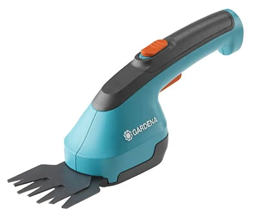 GARDENA AkkuCut Li Gras- & Strauchschere - Heckenscheren mit Li-Akku Technologie für bis zu 40 Minuten Einsatz, inklusive 8cm Grasmesser und 12cm Strauchmesser – ideal für präzise Schnitte im Garten.