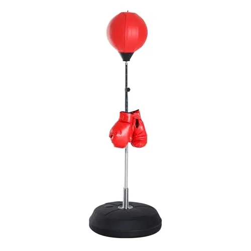 HOMCOM Punchingball mit Handschuhe - Höhenverstellbarer Standboxtrainer - Punchingbälle für intensives Training, höhenverstellbar von 126 bis 144 cm, inklusive Boxhandschuhe und Luftpumpe. Ideal für Boxen, Taekwondo und mehr!
