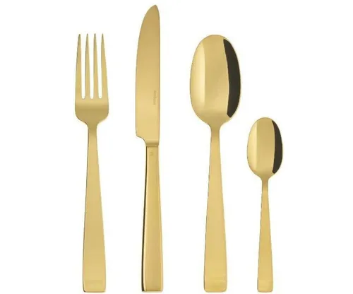 Sambonet Flat Besteck 24tlg. Mirror PVD Gold - Hochwertiges Besteckset für 6 Personen mit eleganter PVD-Goldbeschichtung. Langlebig aus Edelstahl 18/10, spülmaschinengeeignet und ideal für stilvolle Anlässe.