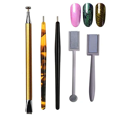 MWOOT 5 Stück Nagel Magnet Stick Set, Nagel-Magnet-Stift und starker Magnet-Stock-Punktierungsstifte für DIY 3D magnetisches Katzenauge-UVgel-Polnisch-Nagel-Kunst