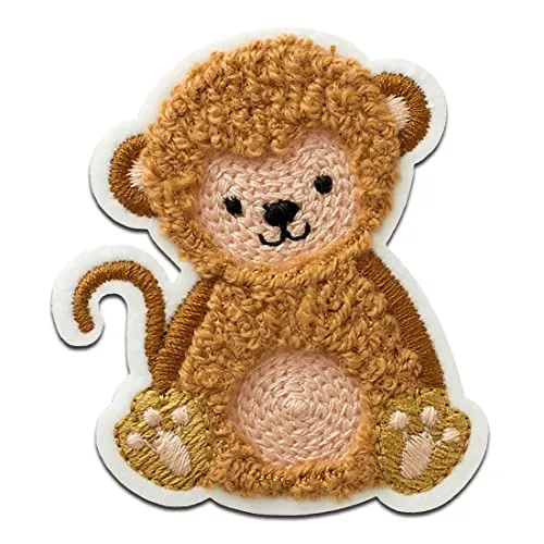 Mono Quick Affe flauschig Chenille Tier - Aufnäher, Bügelbild, Aufbügler, Applikationen, Patches, Flicken, zum aufbügeln, Größe: 6 x 5 cm