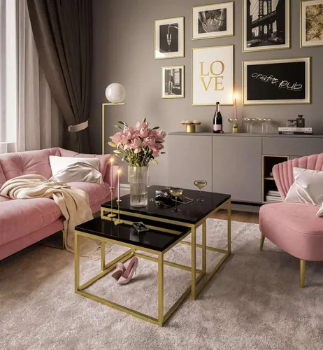 Couchtisch Yoshi 2in1 Kaffeetisch Gold Matt in schwarz von Lookway