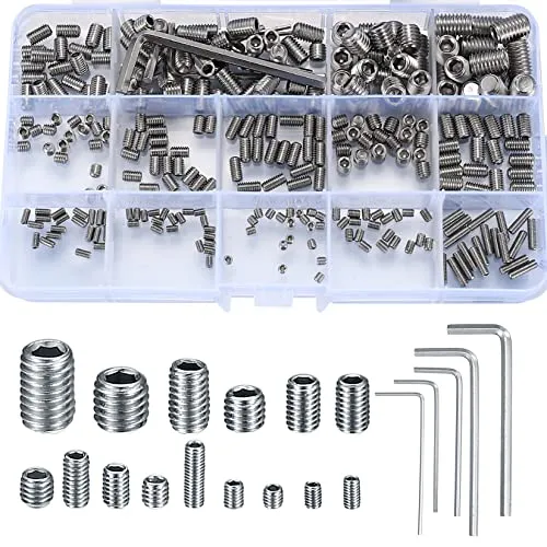 Stück Madenschrauben Set, Gewindestifte Inbusschraube Sortiment Kit, M2.5 M3 M4 M5 M6 M8 Sechskantkopf Schrauben mit Inbusschlüsseln für Türgriff, Türklinke, Halterung (Silver) 300