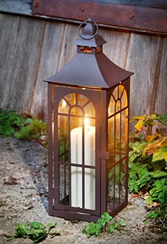 Dekoleidenschaft große Laterne aus Metall - 45 cm hoch, elegante Gartenlaterne in braun, vielseitig als Hängelaterne oder Windlicht nutzbar