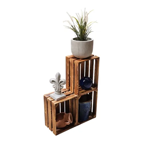 Obstkiste Holzkiste Weinkiste 3er SET - Geflammt - Regale & Aufbewahrung - Stapelbare Holzkisten im Vintage-Stil, ideal für kreative Aufbewahrung in jedem Raum, von der Küche bis zum Wohnzimmer.