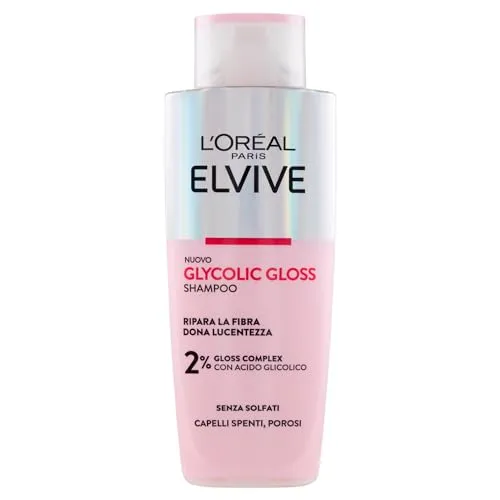 L'Oréal Paris Elvive Shampoo für stumpfes und poröses Haar, seidiges Haar, mit Glykolsäure, ohne Sulfate, Glycolic Gloss, 200 ml
