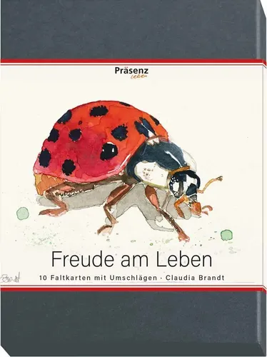 Kunstkarten-Box Freude am Leben von Claudia Brandt | 2023 - 10 liebevoll gestaltete Faltkarten mit Umschlägen, präsentiert in einer ansprechenden Geschenkbox. Ideal für kreative Grüße und besondere Anlässe. Maße: 12 x 17 cm.