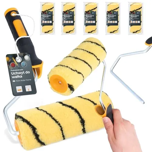 5x Farbroller 18 cm Farbwalze Ersatzrolle Malerrolle Lackierrolle Fassadenfarbe Wand Set mit Farbrollerbügel Bügel Malerbedarf Anstricharbeiten Renovierung