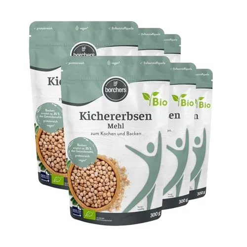 6x borchers Bio Kichererbsen Mehl | 6x 300g | Reich an Ballaststoffen | Proteinquelle | Ideal für orientalische Gerichte | Von Natur aus vegan | 1,8 kg
