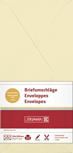 BRUNNEN 105125111 Briefumschlag (DIN lang, 110 x 220 mm, gummiert, Papier, 80 g/qm, 10 Umschläge) chamois