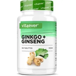 Ginkgo + Biloba Ginseng Mix 365 Tabletten - Vegan & Hochdosiert - Vitamine & Mineralien: Hochdosierte Tabletten mit Ginkgo Biloba und Ginseng für mehr Energie und Konzentration im Alltag.