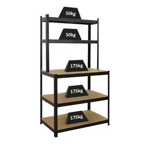 PROREGAL Profi Werkbank Giant Beast 180x100x60cm - Werkbank mit 5 höhenverstellbaren MDF-Fachböden, hohe Traglast bis 175 kg und einfache werkzeuglose Montage – ideal für Werkstätten und Garagen.