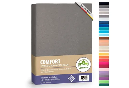 leevitex® Spannbettlaken Premium 170g/m², Gummizug: rundum, schwer und dick, 100% Jersey-Baumwolle, auch Boxspringbett geeignet