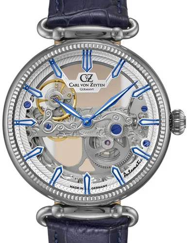 Carl von Zeyten CVZ0031WHS Elzach Automatik Herrenuhr 42mm - Armbanduhr für Herren mit Automatik-Antrieb, 5ATM wasserdicht und stilvollem Kalbslederarmband in Blau. Perfekt für jeden Anlass!