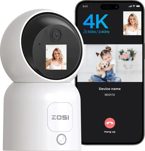ZOSI 4K WLAN Überwachungskamera C519M mit Monitor - Überwachungskamera mit 8MP, 360° Schwenkbar, Dualband-WLAN und AI Personenerkennung für optimale Sicherheit und flexible Nutzung im Innenbereich.