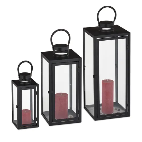 Laternen Set Deko Windlichter - 3 Größen in Schwarz - Laternen & Windlichter - 3-teiliges Set aus robustem Eisen, ideal für stimmungsvolle Beleuchtung im Innen- und Außenbereich.
