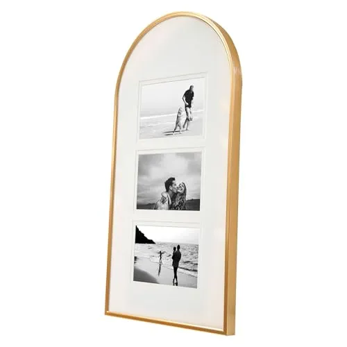 K&L Wall Art Aluminium Bilderrahmen Foto-Collage Metallrahmen Bilder Aluminiumrahmen Wandbild (Gold Optik Fotorahmen oben abgerundet, 25,4 x 48,3 cm)