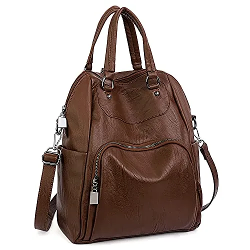 UTO Damentasche schultertasche Casual Daypack PU gewaschen Leder Braun