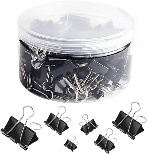 Stück Foldback Klammern Set, Schwarze Binderclips, Binder Clips, Metallklammern Papierklammern für Schule, Heimbedarf, Verschiedene Größen für 51 mm 42 mm 32 mm 25 mm 19 mm 15 mm 110
