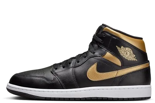 Air Jordan 1 Mid Herrenschuhe (DQ8426-071, Schwarz/Weiß/Metallic-Gold), Schwarz/Metallic Goldweiß, 44.5 EU