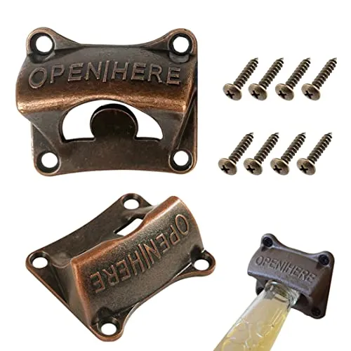 Amindz 2 Stück Flaschenöffner Wand,Wandflaschenöffner mit Montierte Schrauben,Vintage Flaschenöffner,Bierflaschenöffner für Bar,Küche,Terrasse