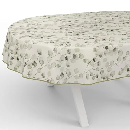 ANRO Wachstuch Tischdecke Eukalyptus Oval 240x140cm in türkis von ANRO
