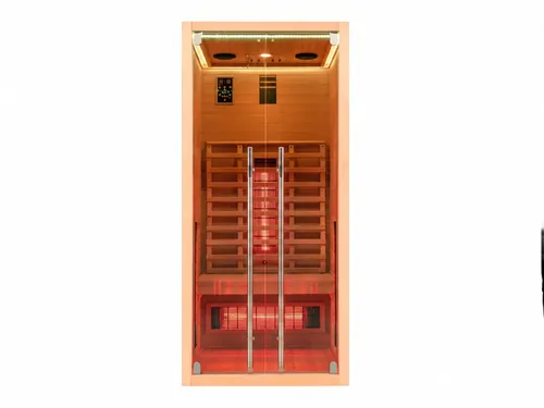 Infrarotkabine Sauna 1–2 Personen 1300W Holz Klarglas Tür Fronteinstieg