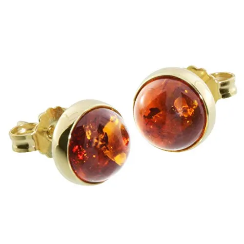 Ohrstecker - Classic 8 mm - Silber 925/000, vergoldet - Bernstein