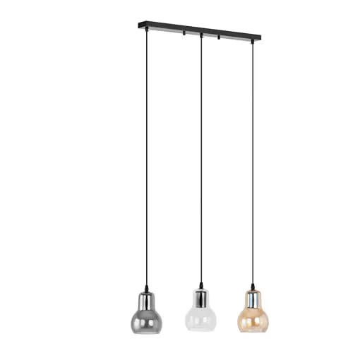 Uniprodo Pendelleuchte 3 Lampenschirme Rauchglas E27 - Moderne Pendelleuchte mit 5 Lichtquellen aus elegantem Rauchglas, ideal für Esszimmer und Büros. Flexibel positionierbar und mit E27-Sockel für individuelle Lichtgestaltung.