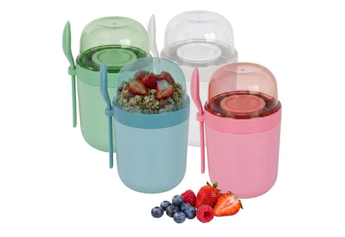 relaxdays Müslibox Müslibecher to go 4er Set, Kunststoff, Bunt