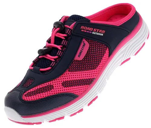 Neu Damen Slipper Sabots Pantoletten Clogs Sommer Sneaker Navy Fuchsia 36