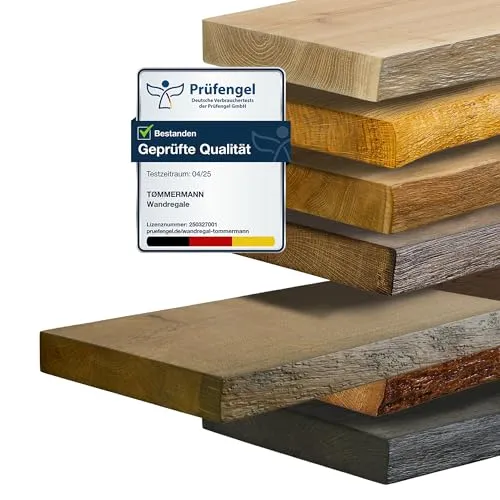tømmermann Wandregal Schweberegal massiv Eiche - Bücherregal Holz Regal mit Baumkante Hängeregal Regalbrett aus massivholz Wandboard deko Regal Wand Shelf | 70 cm breit Farbe Wild Asche